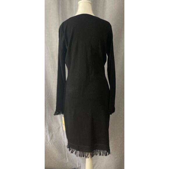 Nanette Lepore Luciana Knit Fringe Hem and Sleeves Dress Black Size M NWT BoHo - Picture 4 of 10
